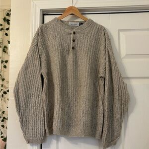 Bill Blass Vintage Hand Framed Henley Sweater Beige Medium